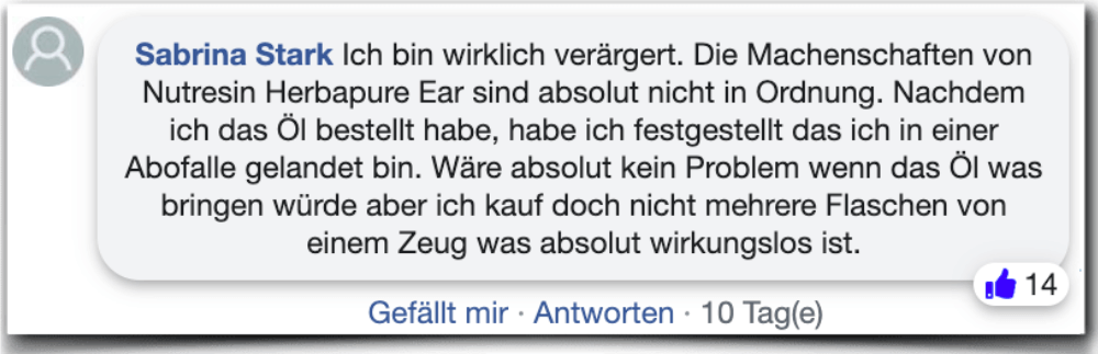 Nutresin Herbapure Ear Erfahrungsbericht Bewertung Kritik Erfahrungen