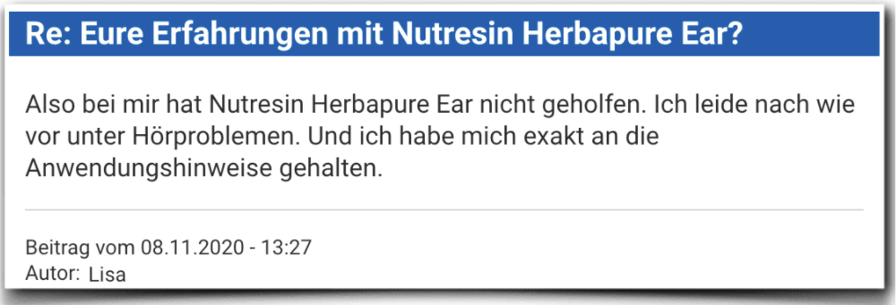 Nutresin Herbapure Ear Erfahrungsbericht Bewertung Kritik Nutresin Herbapure Ear