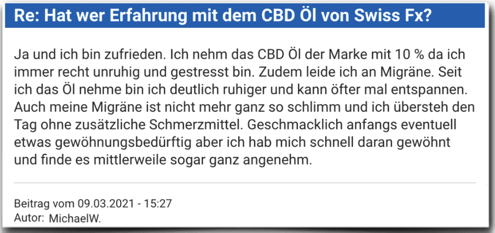 SWISS FX CBD Erfahrungsbericht Bewertung Erfahrungen SWISS FX CBD Oel