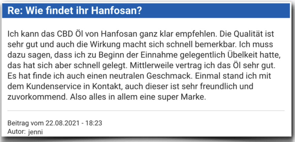 Hanfosan Erfahrungsbericht Bewertung Erfahrungen Hanfosan