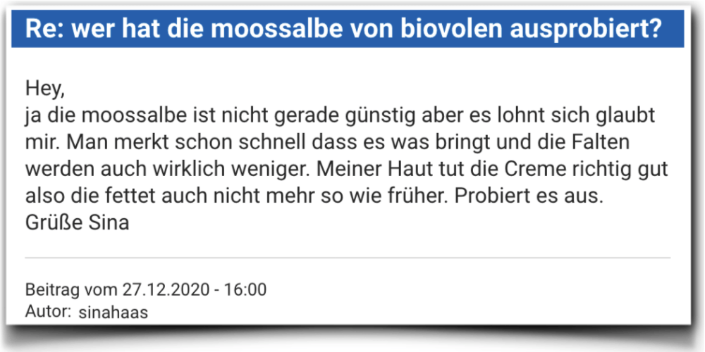 Biovolen Moossalbe Erfahrungsberichte Bewertungen Moossalbe