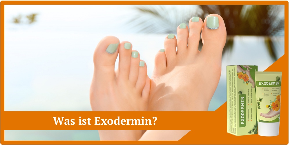 Was ist Exodermin - Creme mit natürlichen Inhaltsstoffen zur Bekämpfung von Fußpilz. 2 Frauen Füße vor einer Palme.