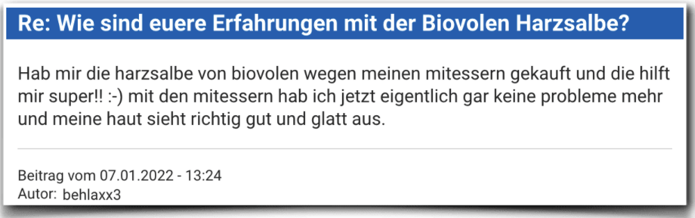 Biovolen Harzsalbe Erfahrungsbericht Bewertung Erfahrungen Biovolen Harzsalbe