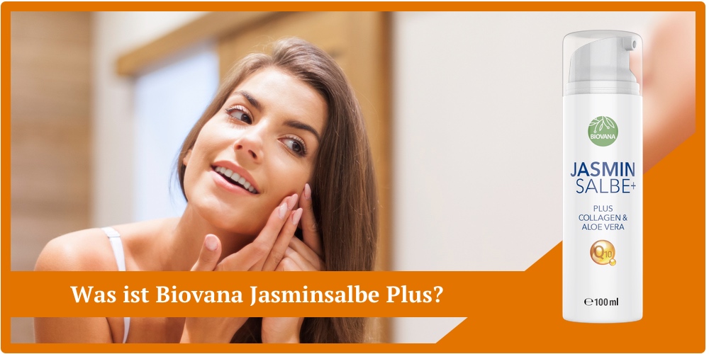 Was ist Biovana Jasminsalbe Plus - Junge attraktive Frau cremt sich ihr Gesicht ein