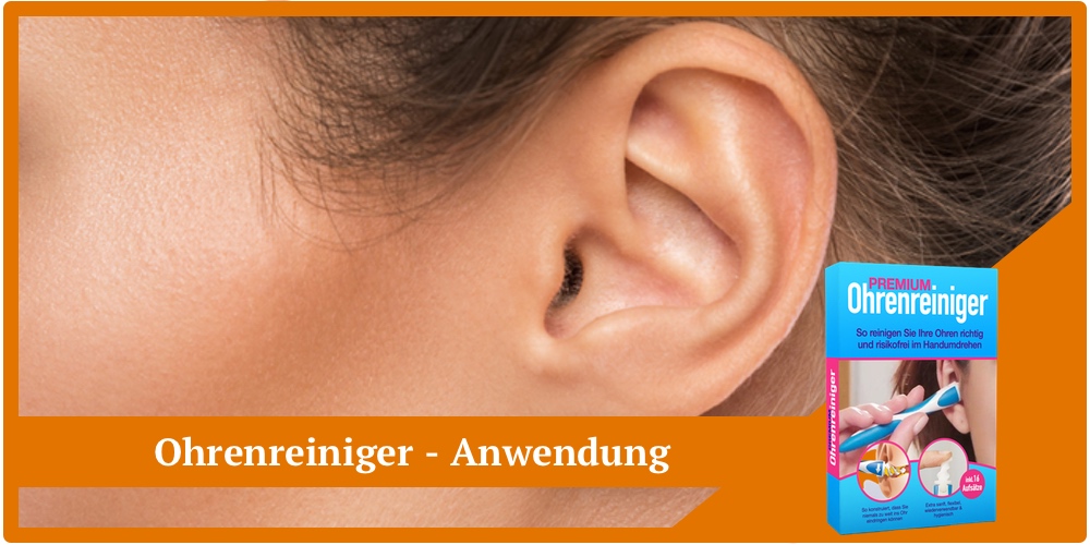 Ohrenreiniger Anwendung: Ein Ohr in Großausnahme mit ein paar Haaren