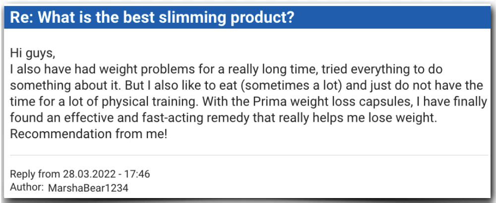 Prima weight loss capsules experiences reviews experience Prima