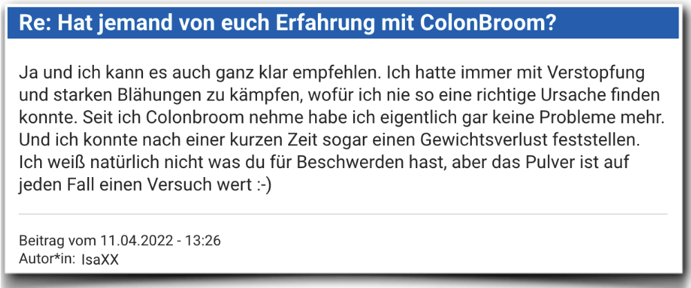 ColonBroom Erfahrungen Erfahrung Erfahrungsbericht Bewertung Colon Broom